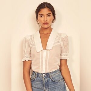 Reformation Hara Top, Collar Cotton Blouse (Never Worn)